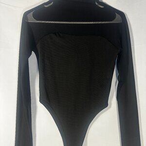 Black Mesh Yoke Long Sleeve Bodysuit Size S
